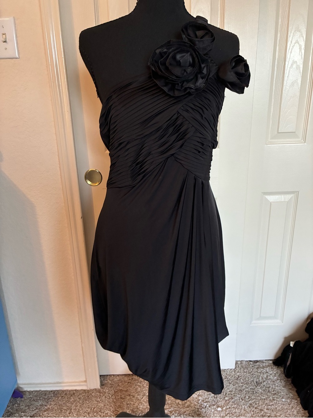 Esley Black One-Shoulder Cocktail Dress with Floral Shoulder Detail